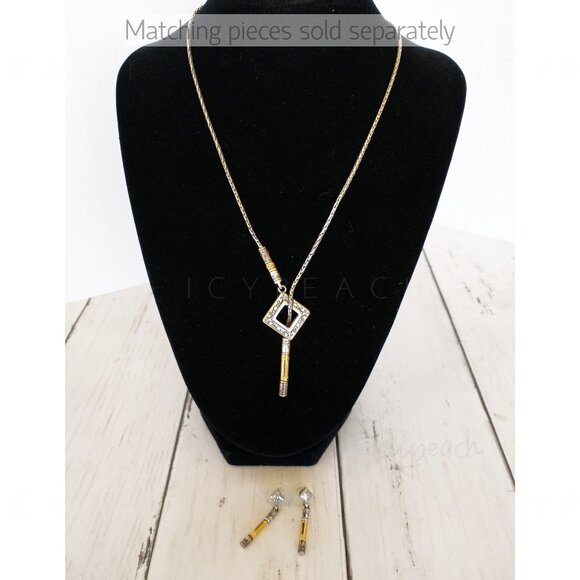 Brighton Esmeralda Bar Drop Earrings Two Tone Pierced Post Retired 2002 Classic - Picture 11 of 12